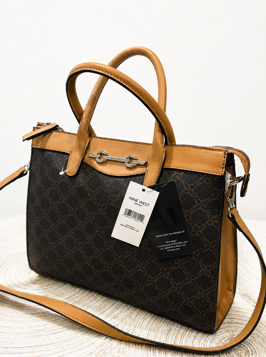 NEW Nine West Brown Monogram Satchel Crossbody Purse – With Tags