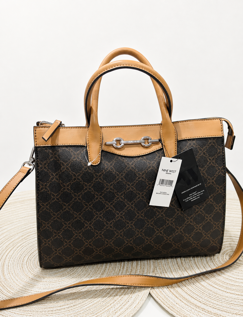 NEW Nine West Brown Monogram Satchel Crossbody Purse – With Tags