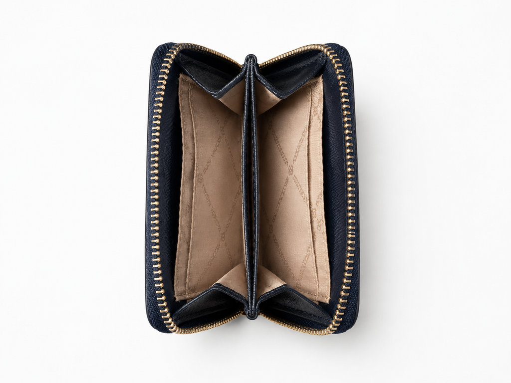 Michael Kors Navy Zip Around Card Wallet – Compact Coin Purse