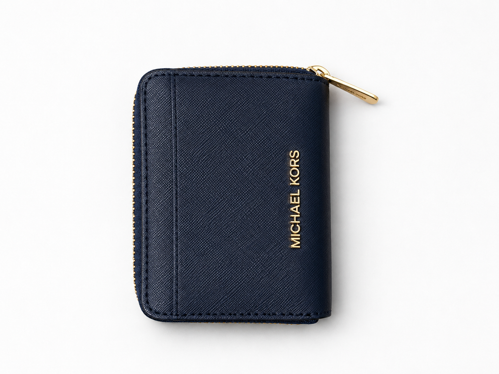 Michael Kors Navy Zip Around Card Wallet – Compact Coin Purse