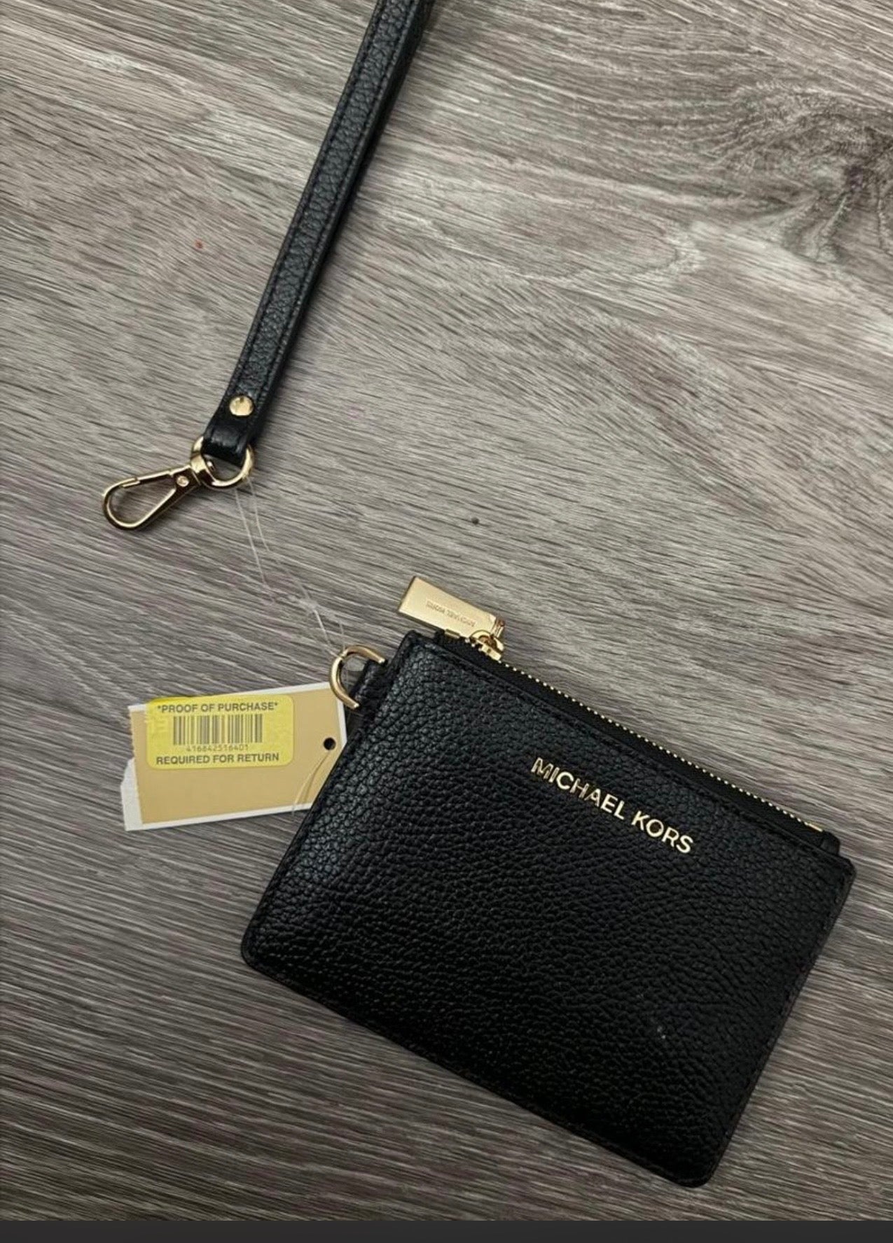 Michael Kors Black Leather Zip Card Holder Wristlet – New With Tags