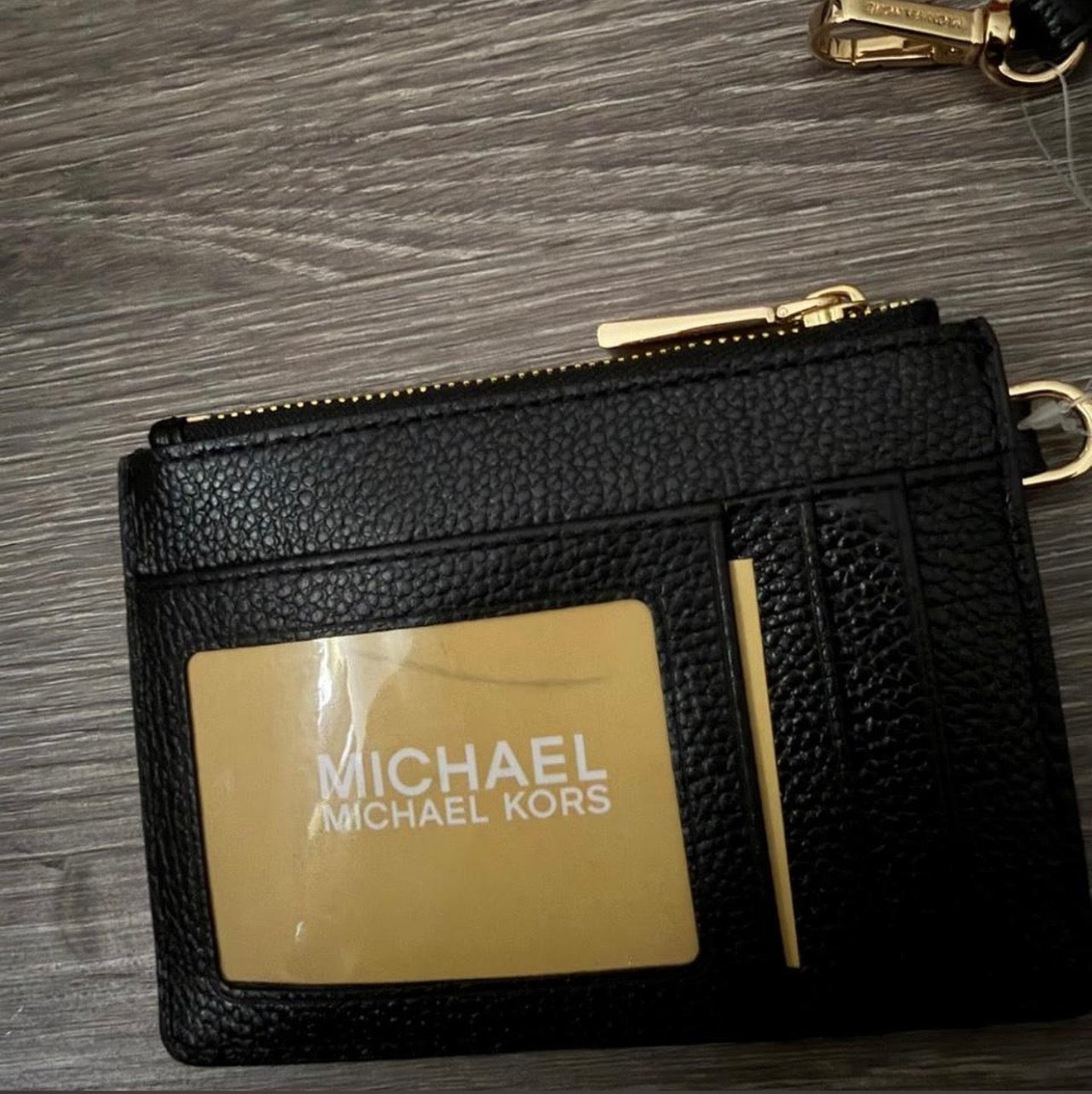 Michael Kors Black Leather Zip Card Holder Wristlet – New With Tags