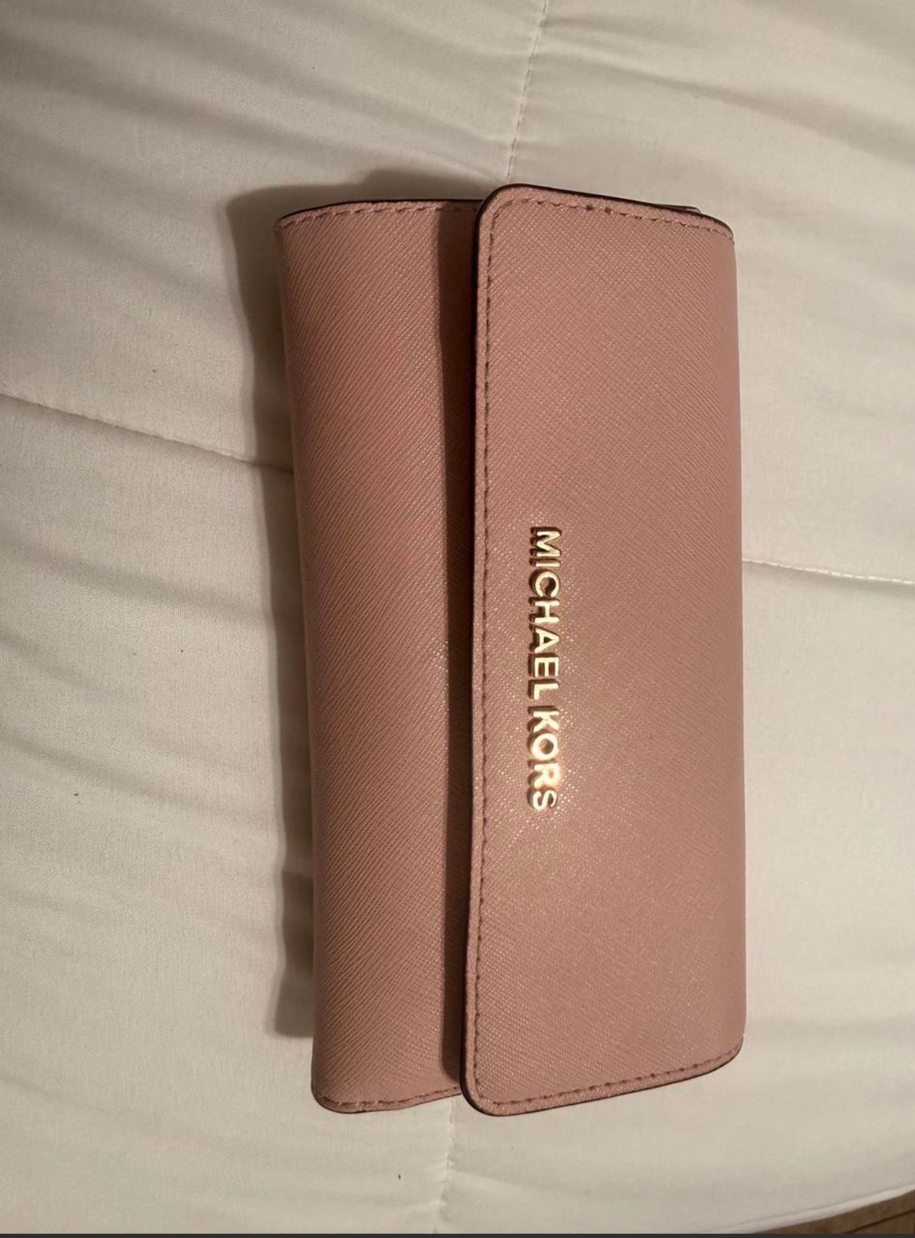Michael Kors Jet Set Travel Blush Pink Leather Trifold Wallet Gold Hardware