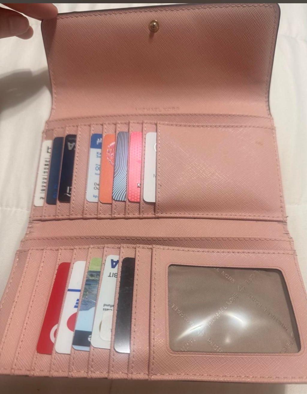 Michael Kors Jet Set Travel Blush Pink Leather Trifold Wallet Gold Hardware