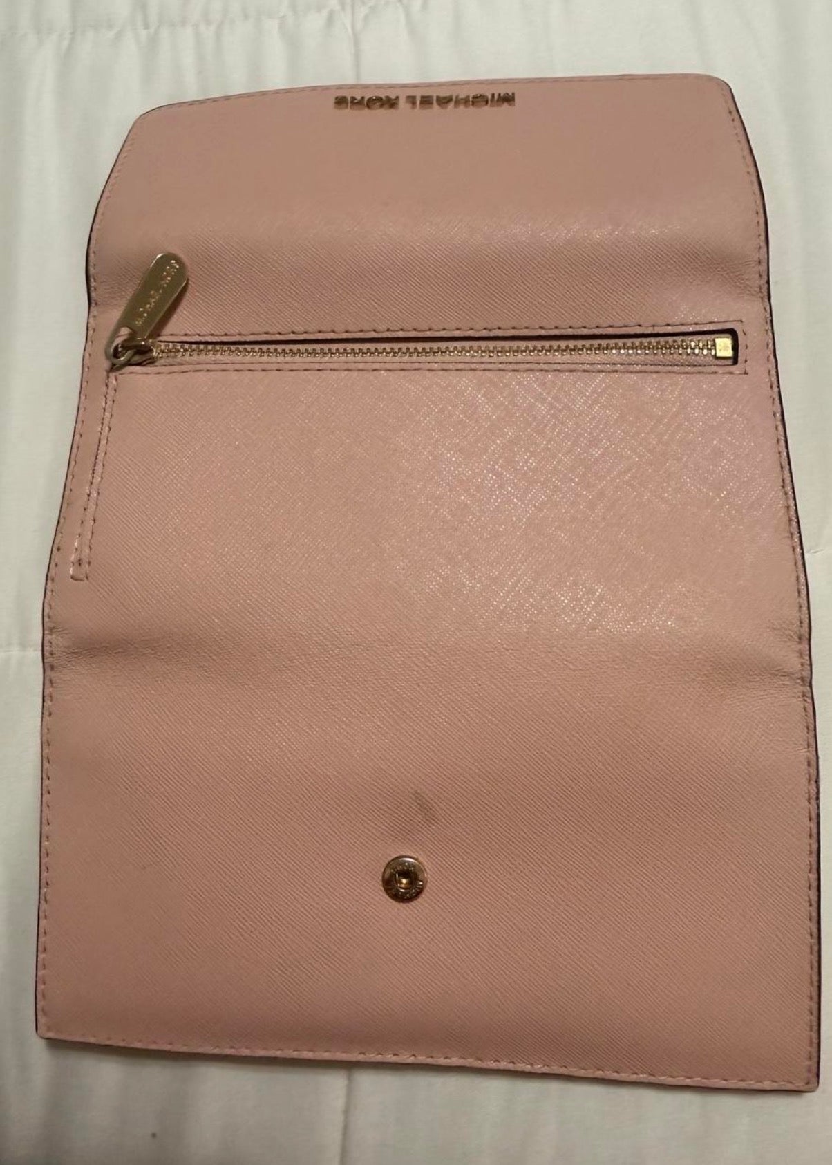 Michael Kors Jet Set Travel Blush Pink Leather Trifold Wallet Gold Hardware