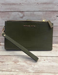Michael Kors Olive Green Leather Wristlet Wallet – Excellent Condition
